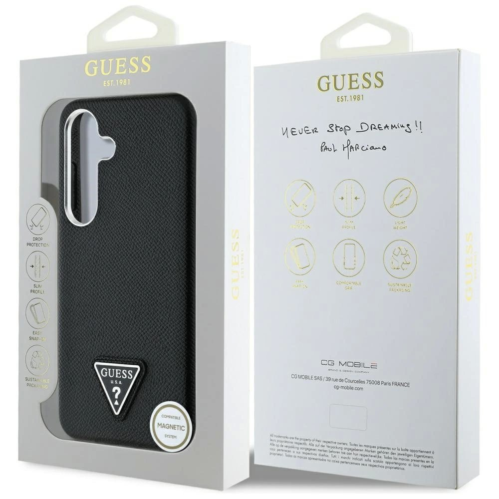 Guess Grained Triangle Logo MagSafe Dėklas skirtas Samsung Galaxy S25 - Juodas 7 Guess Grained Triangle Logo MagSafe Dėklas skirtas Samsung Galaxy S25 - Juodas 7