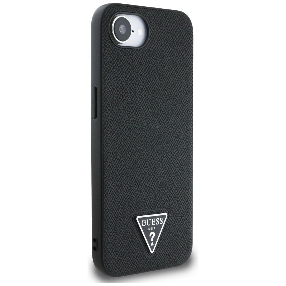 Guess Grained Triangle MagSafe Dėklas skirtas iPhone 16e - Juodas 3 Guess Grained Triangle MagSafe Dėklas skirtas iPhone 16e - Juodas 3