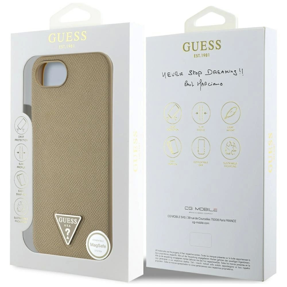Guess Grained Triangle MagSafe Dėklas skirtas iPhone 16e - Rudas 7
