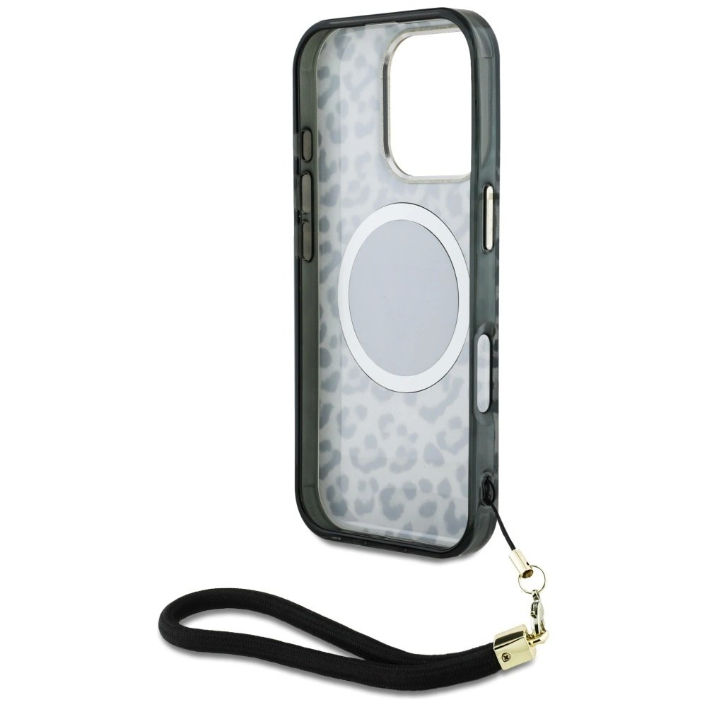 Guess HC IML Leopard Triangle Cord Strap MagSafe Dėklas skirtas iPhone 16 Pro - Juodas 5