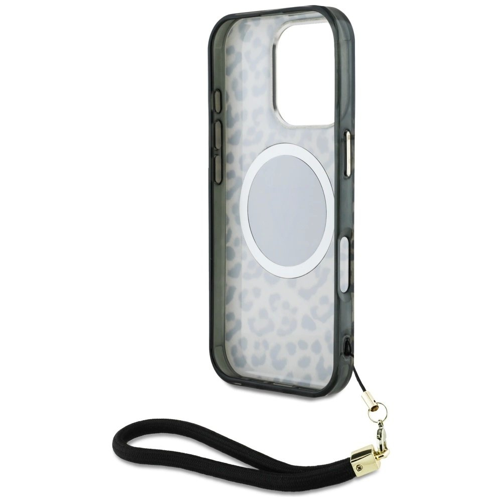 Guess HC IML Leopard Triangle Cord Strap MagSafe Dėklas skirtas iPhone 16 Pro - Rudas 5