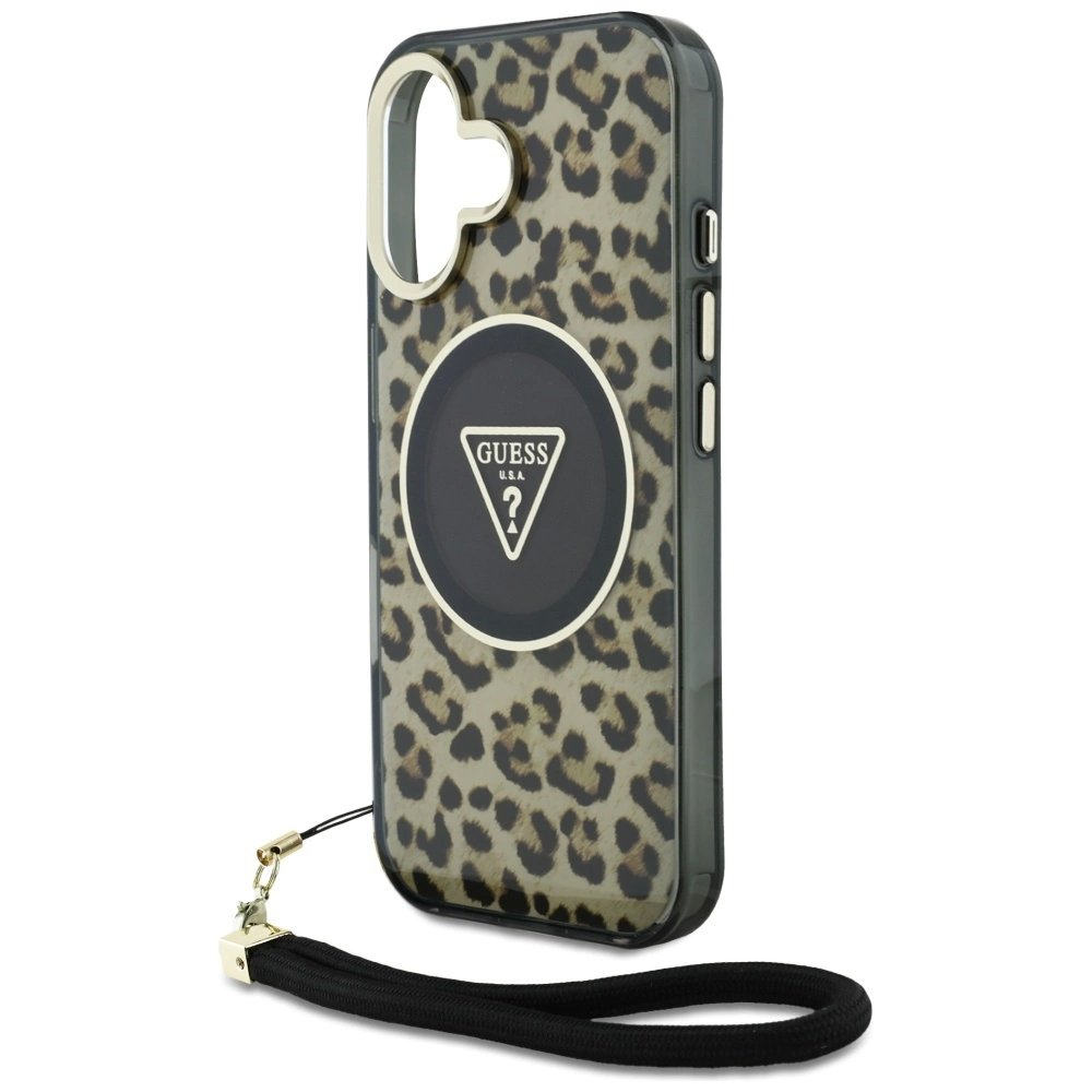 Guess HC IML Leopard Triangle Cord Strap MagSafe iPhone 16 Dėklas - Rudas 4 Guess HC IML Leopard Triangle Cord Strap MagSafe iPhone 16 Dėklas - Rudas 4
