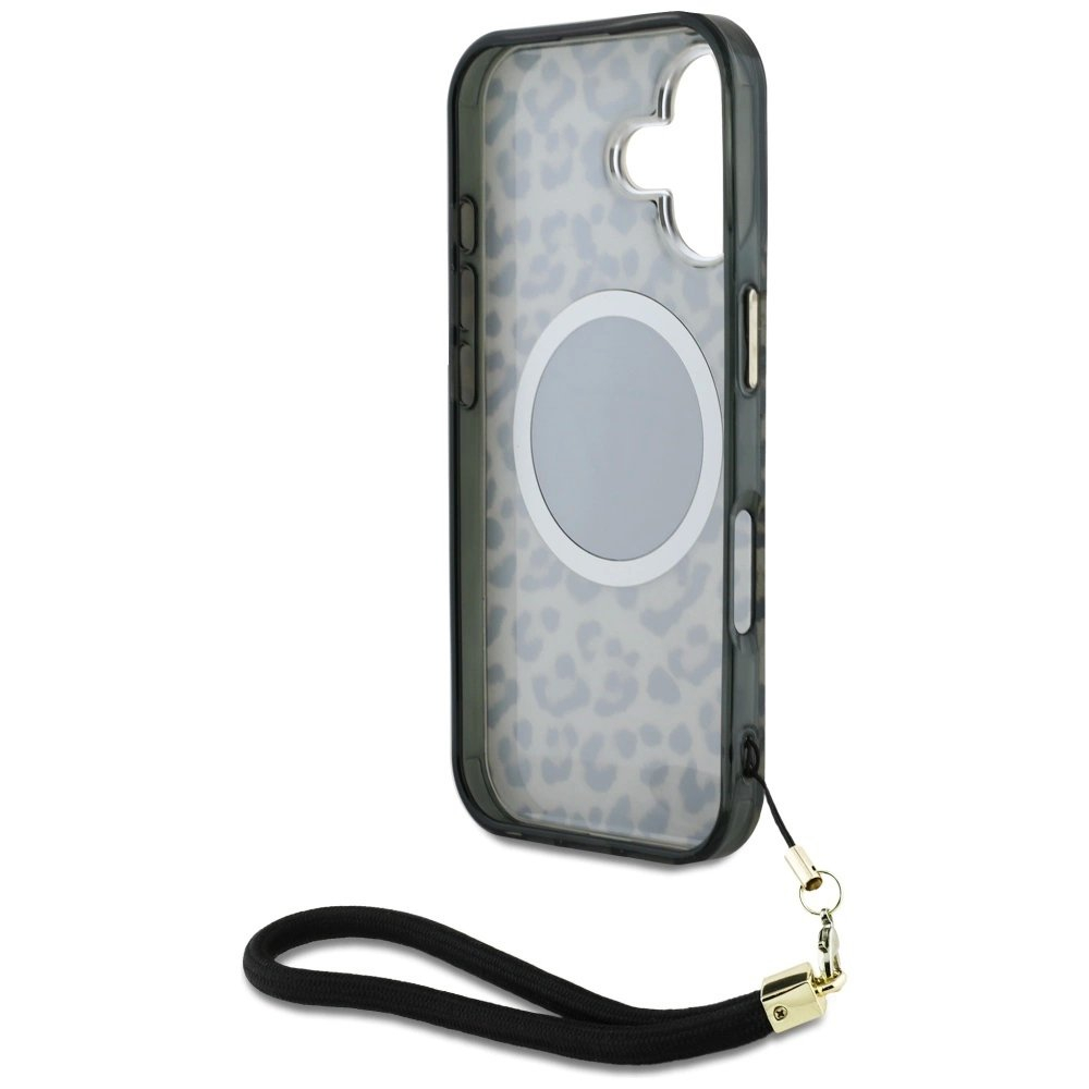 Guess HC IML Leopard Triangle Cord Strap MagSafe iPhone 16 Dėklas - Rudas 5