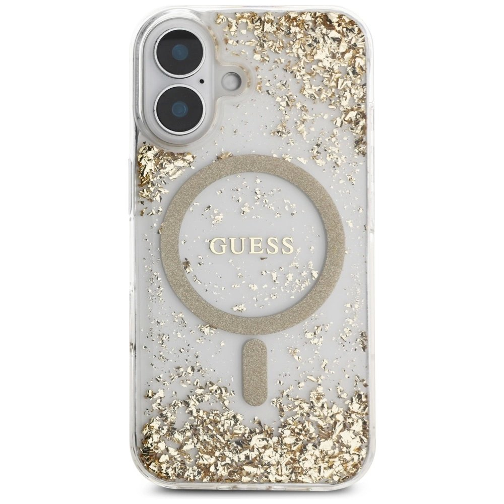 Guess HC Resin Bottom Glitter MagSafe Dėklas skirtas iPhone 16 - Auksinis 2 Guess HC Resin Bottom Glitter MagSafe Dėklas skirtas iPhone 16 - Auksinis 2