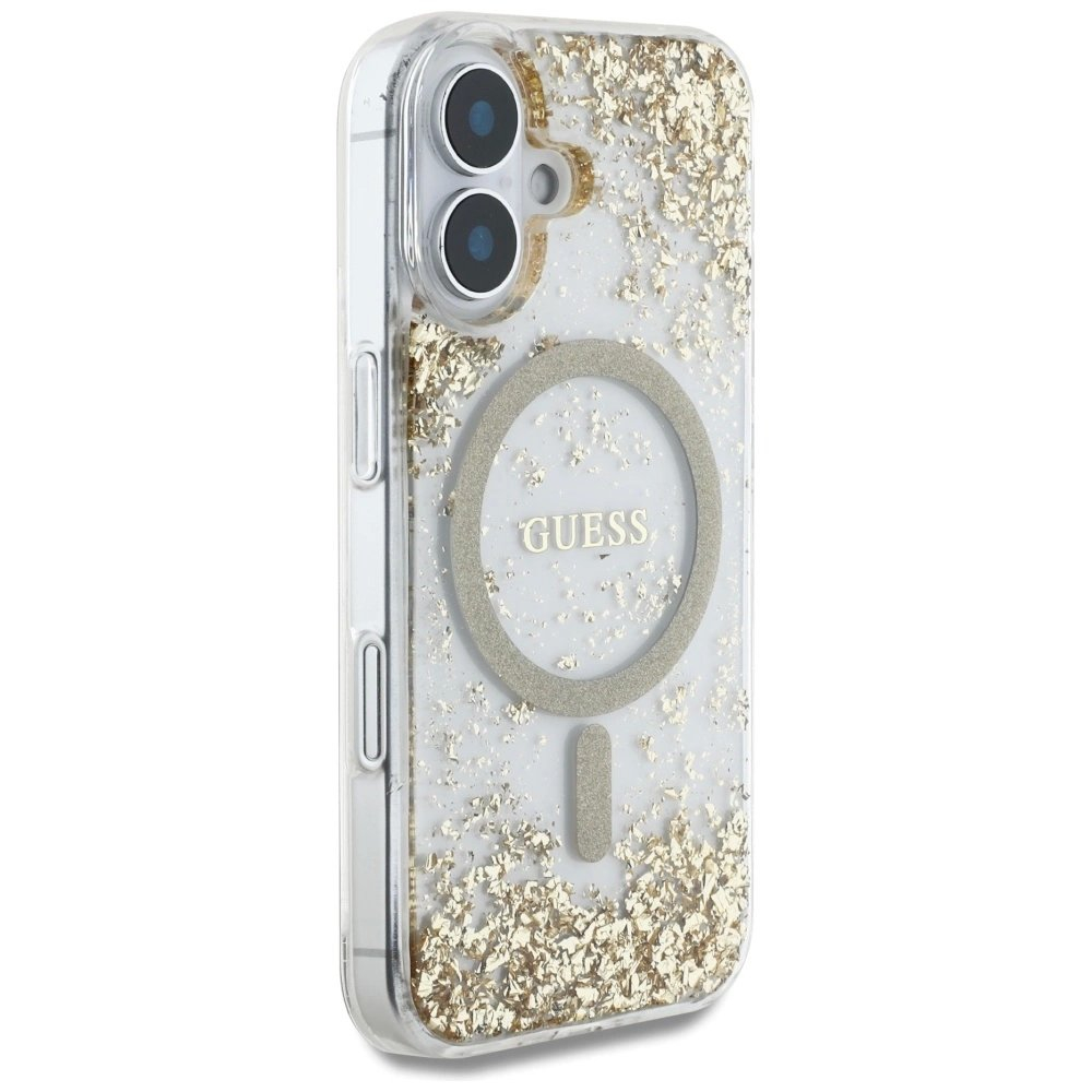 Guess HC Resin Bottom Glitter MagSafe Dėklas skirtas iPhone 16 - Auksinis 3 Guess HC Resin Bottom Glitter MagSafe Dėklas skirtas iPhone 16 - Auksinis 3