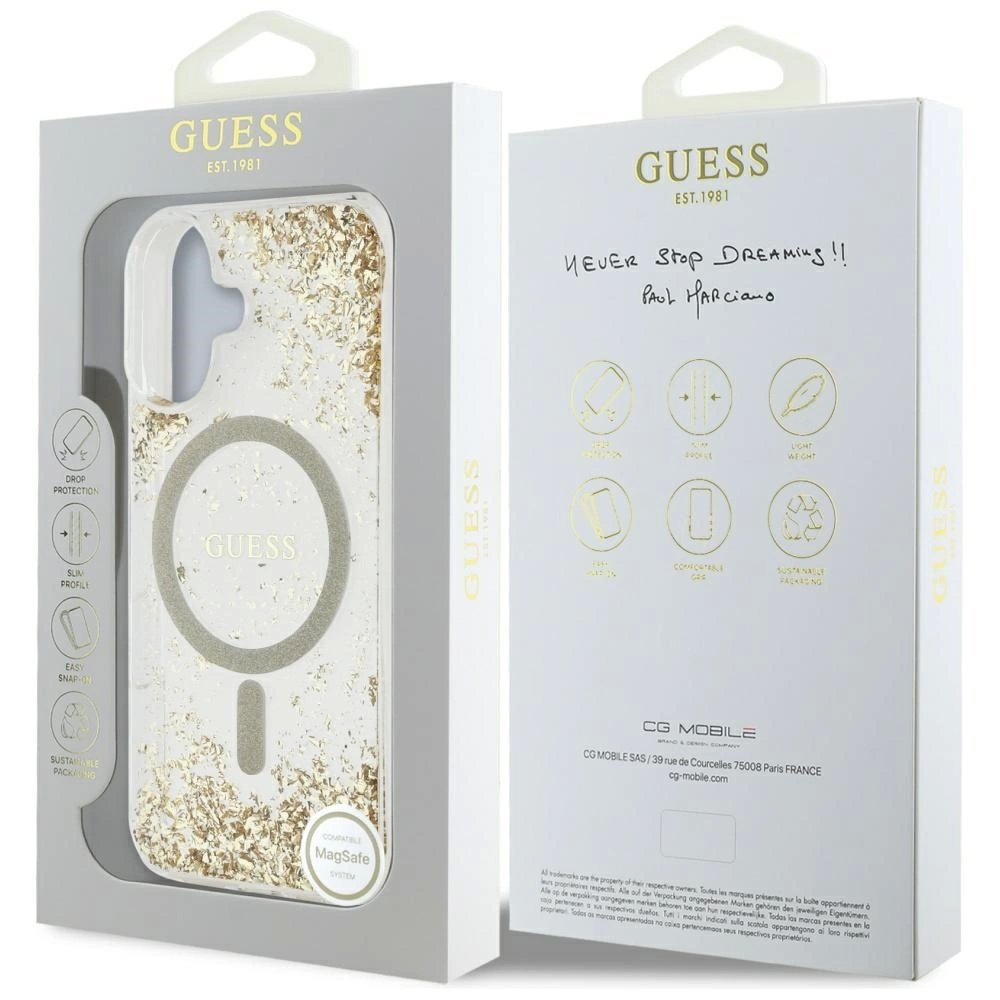 Guess HC Resin Bottom Glitter MagSafe Dėklas skirtas iPhone 16 - Auksinis 7 Guess HC Resin Bottom Glitter MagSafe Dėklas skirtas iPhone 16 - Auksinis 7