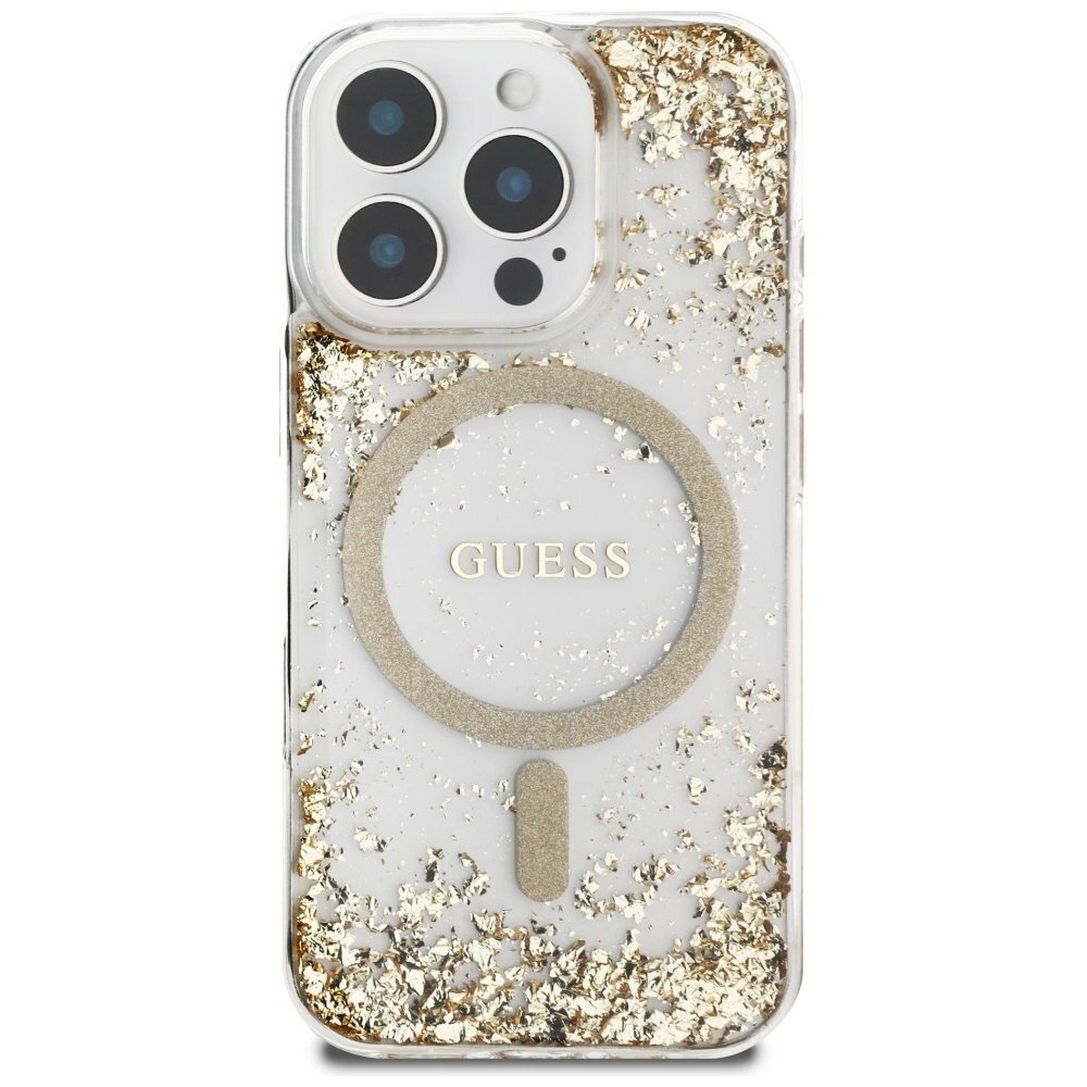 iPhone 16 Pro dėklas Guess HC Resin Bottom Glitter, MagSafe – auksinis 2 iPhone 16 Pro dėklas Guess HC Resin Bottom Glitter, MagSafe – auksinis 2