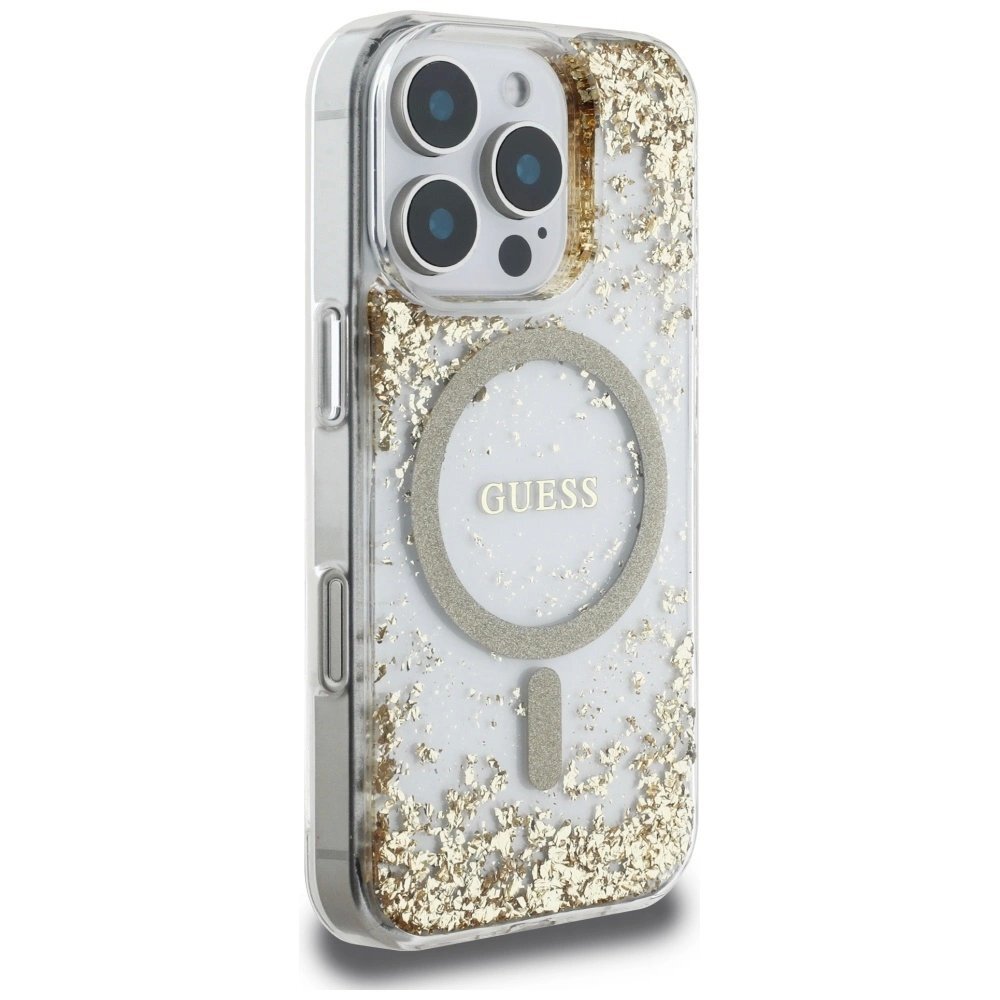 iPhone 16 Pro dėklas Guess HC Resin Bottom Glitter, MagSafe – auksinis 3