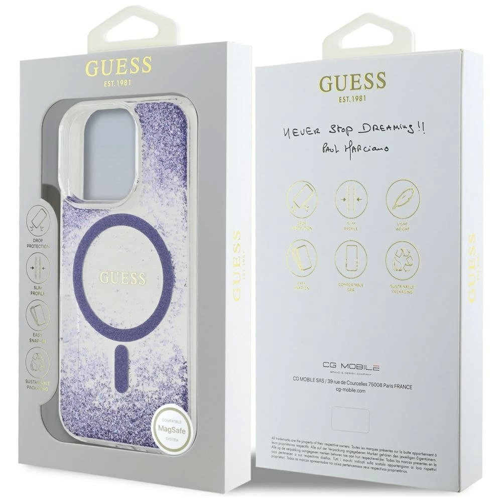 Guess HC Resin Bottom Glitter MagSafe Dėklas skirtas iPhone 16 Pro Max - Violetinis 7 Guess HC Resin Bottom Glitter MagSafe Dėklas skirtas iPhone 16 Pro Max - Violetinis 7