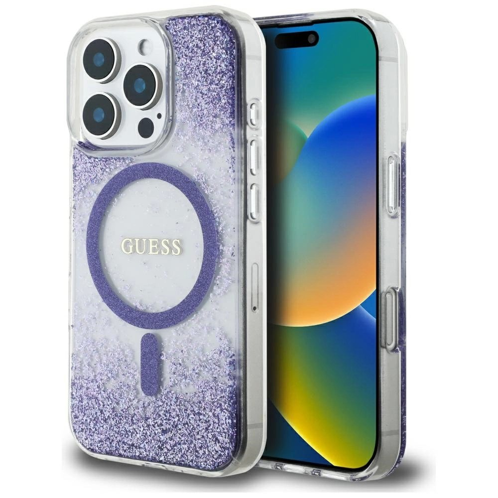 Guess HC Resin Bottom Glitter MagSafe Dėklas skirtas iPhone 16 Pro Max - Violetinis Guess HC Resin Bottom Glitter MagSafe Dėklas skirtas iPhone 16 Pro Max - Violetinis