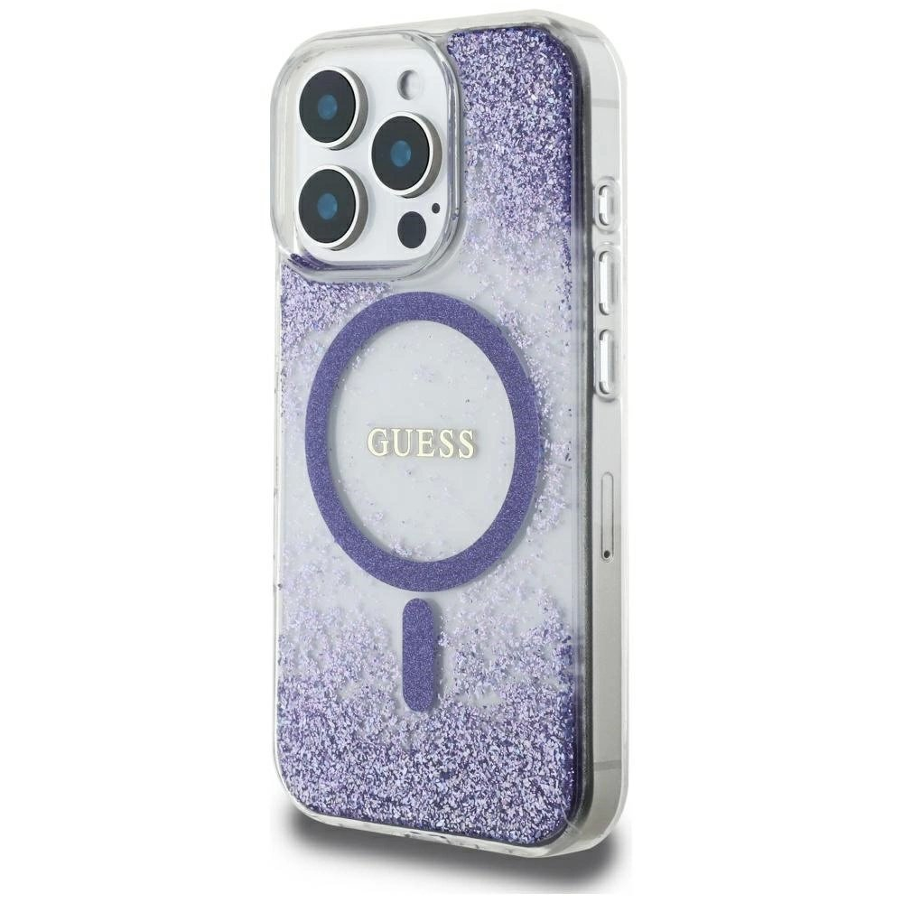 Guess HC Resin Bottom Glitter MagSafe Dėklas skirtas iPhone 16 Pro - Violetinis 1