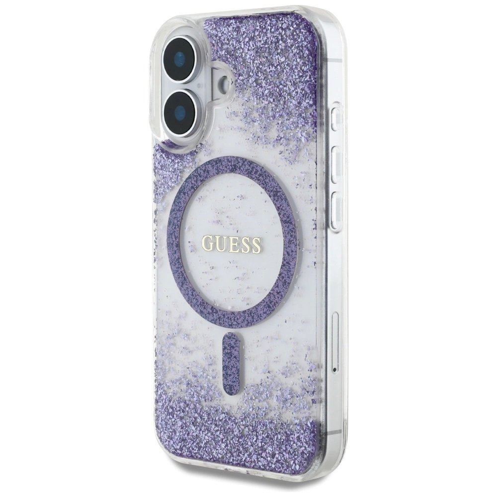 Guess HC Resin Bottom Glitter MagSafe Dėklas skirtas iPhone 16 - Violetinis 1