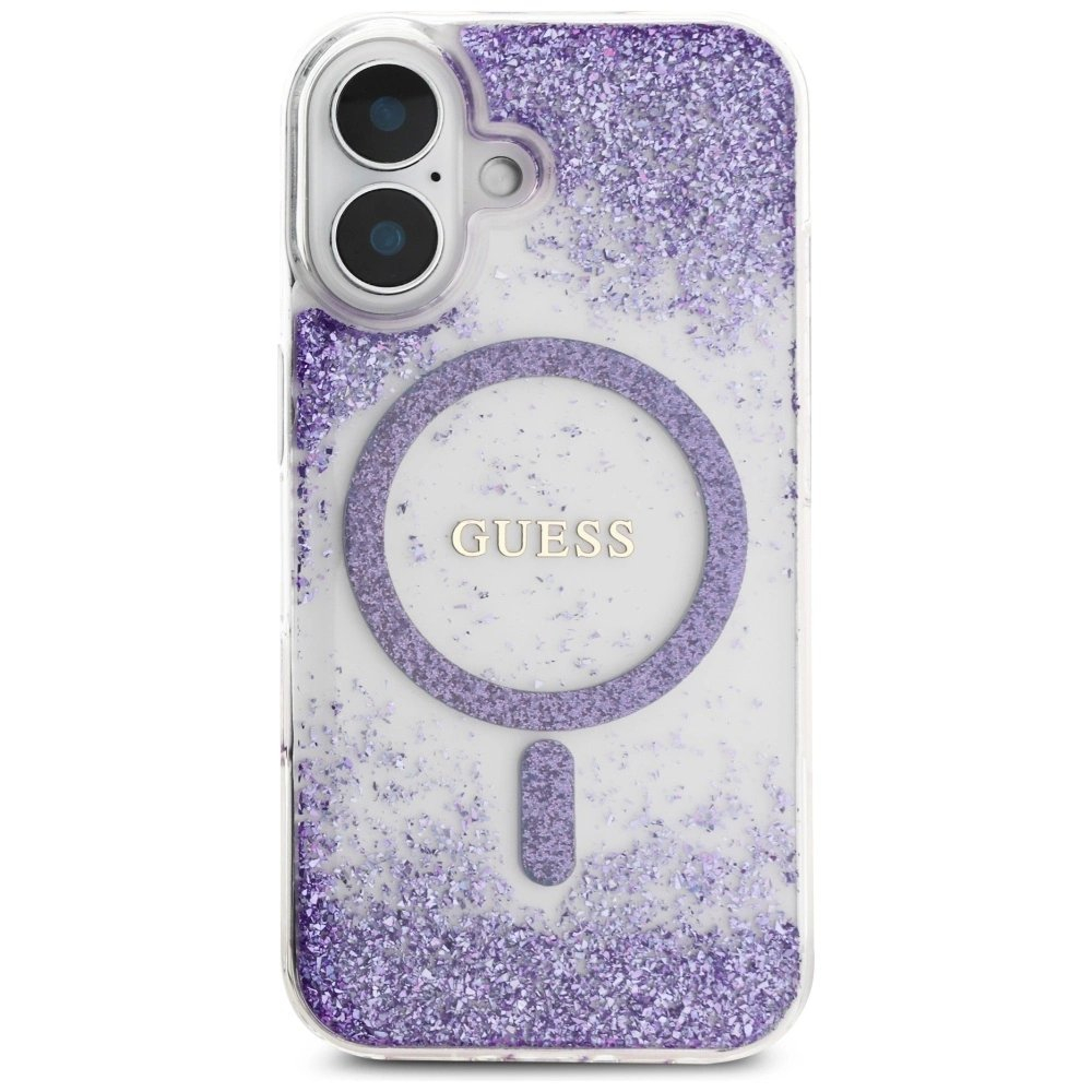 Guess HC Resin Bottom Glitter MagSafe Dėklas skirtas iPhone 16 - Violetinis 2 Guess HC Resin Bottom Glitter MagSafe Dėklas skirtas iPhone 16 - Violetinis 2