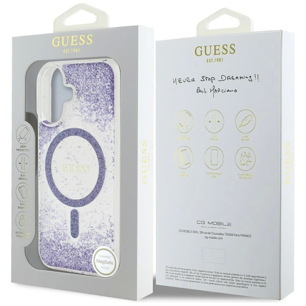 Guess HC Resin Bottom Glitter MagSafe Dėklas skirtas iPhone 16 - Violetinis 7