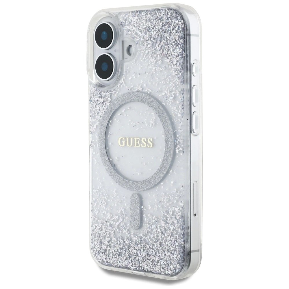 Guess HC Resin Bottom Glitter MagSafe Dėklas skirtas iPhone 16 - Sidabrinis 1 Guess HC Resin Bottom Glitter MagSafe Dėklas skirtas iPhone 16 - Sidabrinis 1