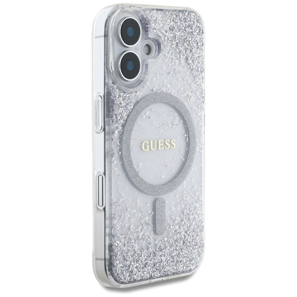 Guess HC Resin Bottom Glitter MagSafe Dėklas skirtas iPhone 16 - Sidabrinis 3 Guess HC Resin Bottom Glitter MagSafe Dėklas skirtas iPhone 16 - Sidabrinis 3
