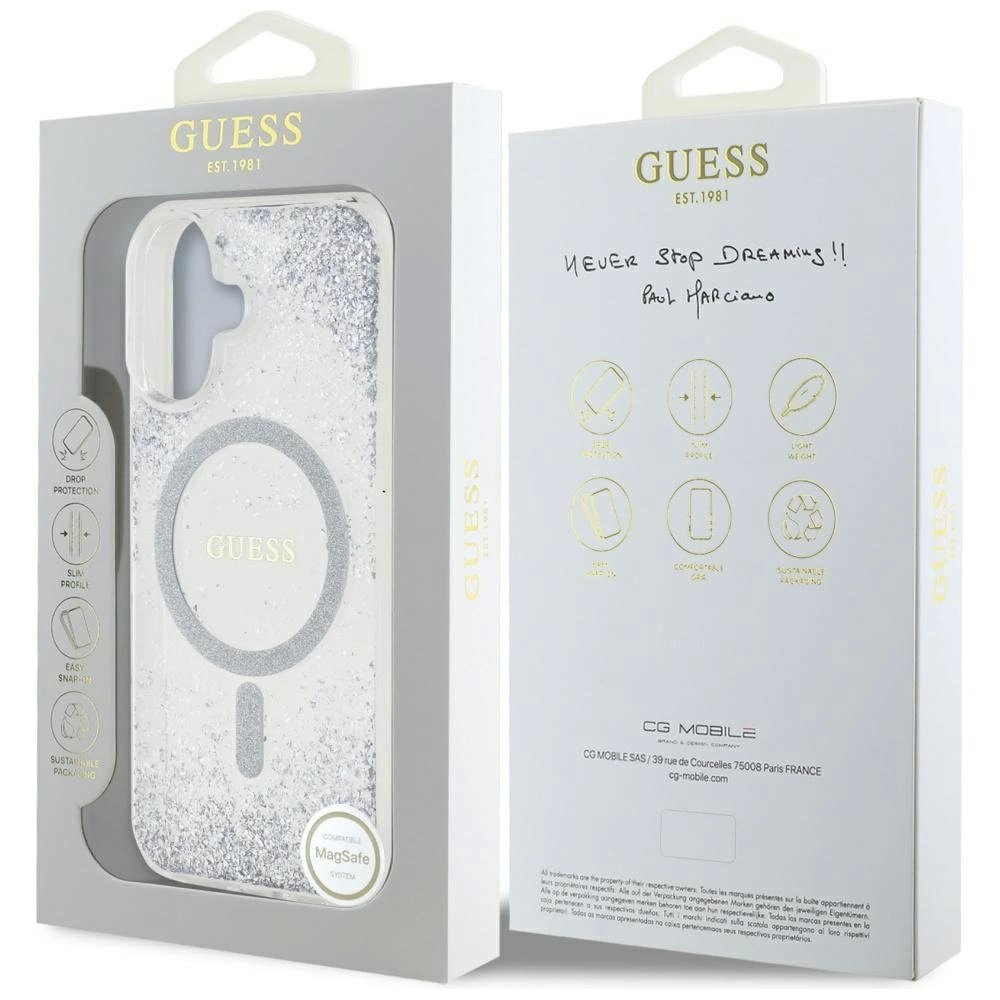 Guess HC Resin Bottom Glitter MagSafe Dėklas skirtas iPhone 16 - Sidabrinis 7