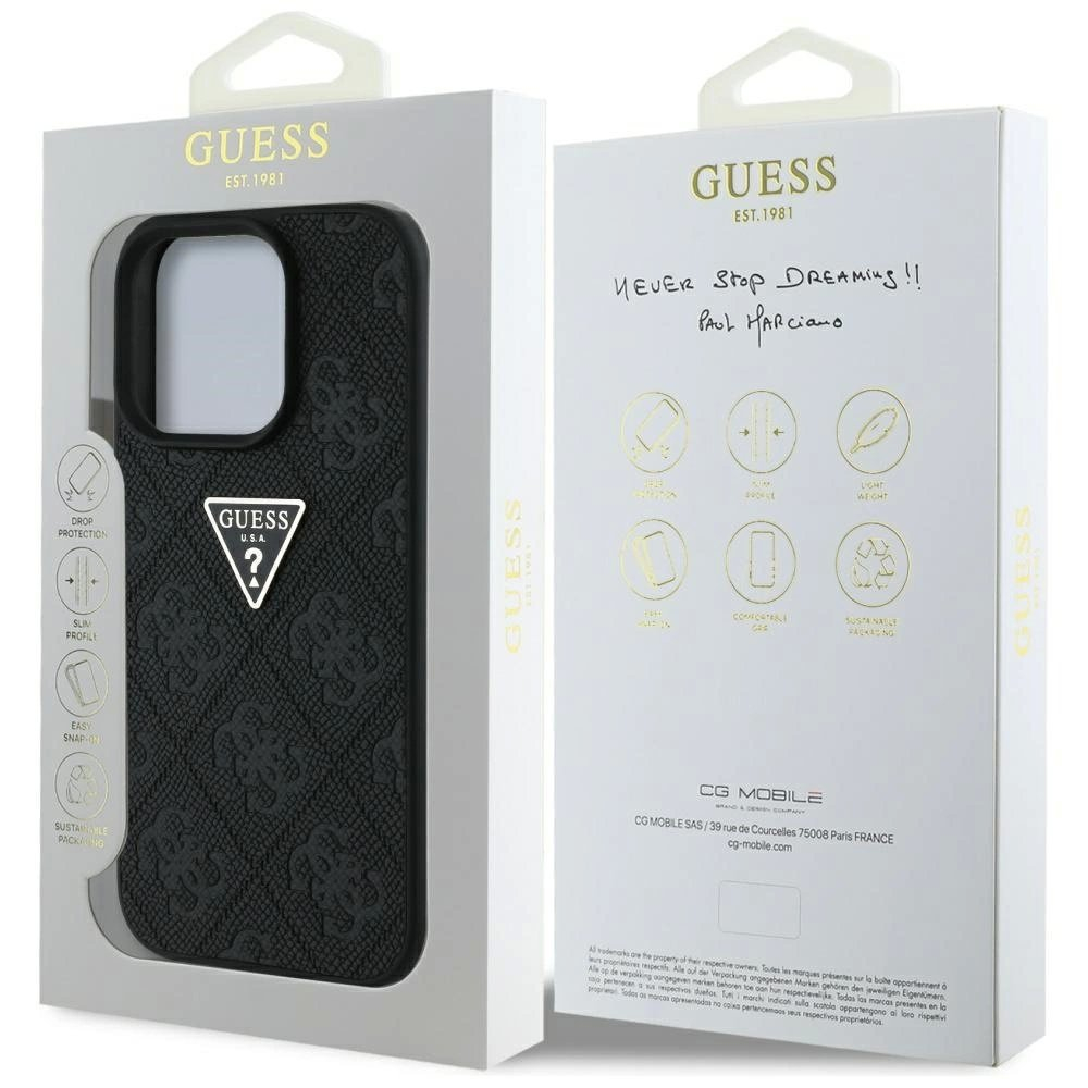 Guess Hot Stamp 4G Pattern Triangle Metal Logo Dėklas skirtas iPhone 16 Pro - Juodas 7 Guess Hot Stamp 4G Pattern Triangle Metal Logo Dėklas skirtas iPhone 16 Pro - Juodas 7