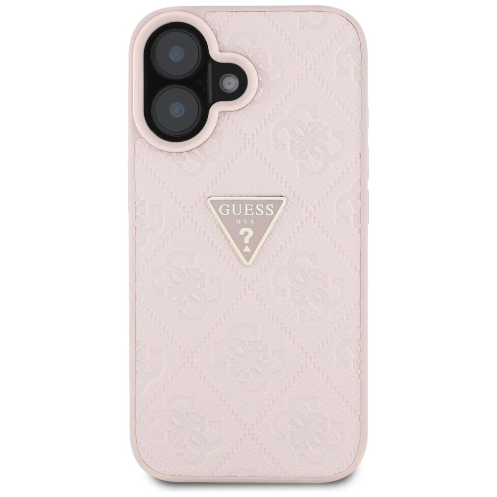 Guess Hot Stamp 4G Pattern Triangle Metal Logo iPhone 16 Dėklas - Rožinis 2