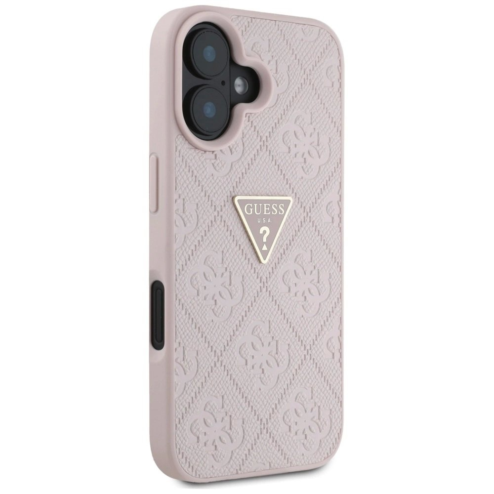 Guess Hot Stamp 4G Pattern Triangle Metal Logo iPhone 16 Dėklas - Rožinis 3