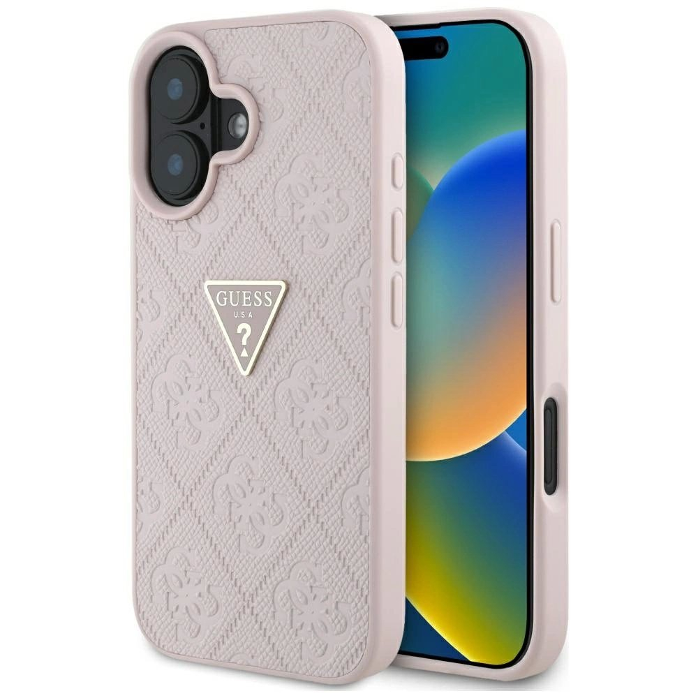 Guess Hot Stamp 4G Pattern Triangle Metal Logo iPhone 16 Dėklas - Rožinis Guess Hot Stamp 4G Pattern Triangle Metal Logo iPhone 16 Dėklas - Rožinis