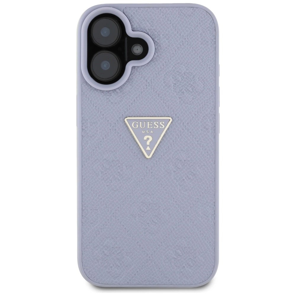 Guess Hot Stamp 4G Pattern Triangle Metal Logo iPhone 16 Dėklas - Violetinis 2