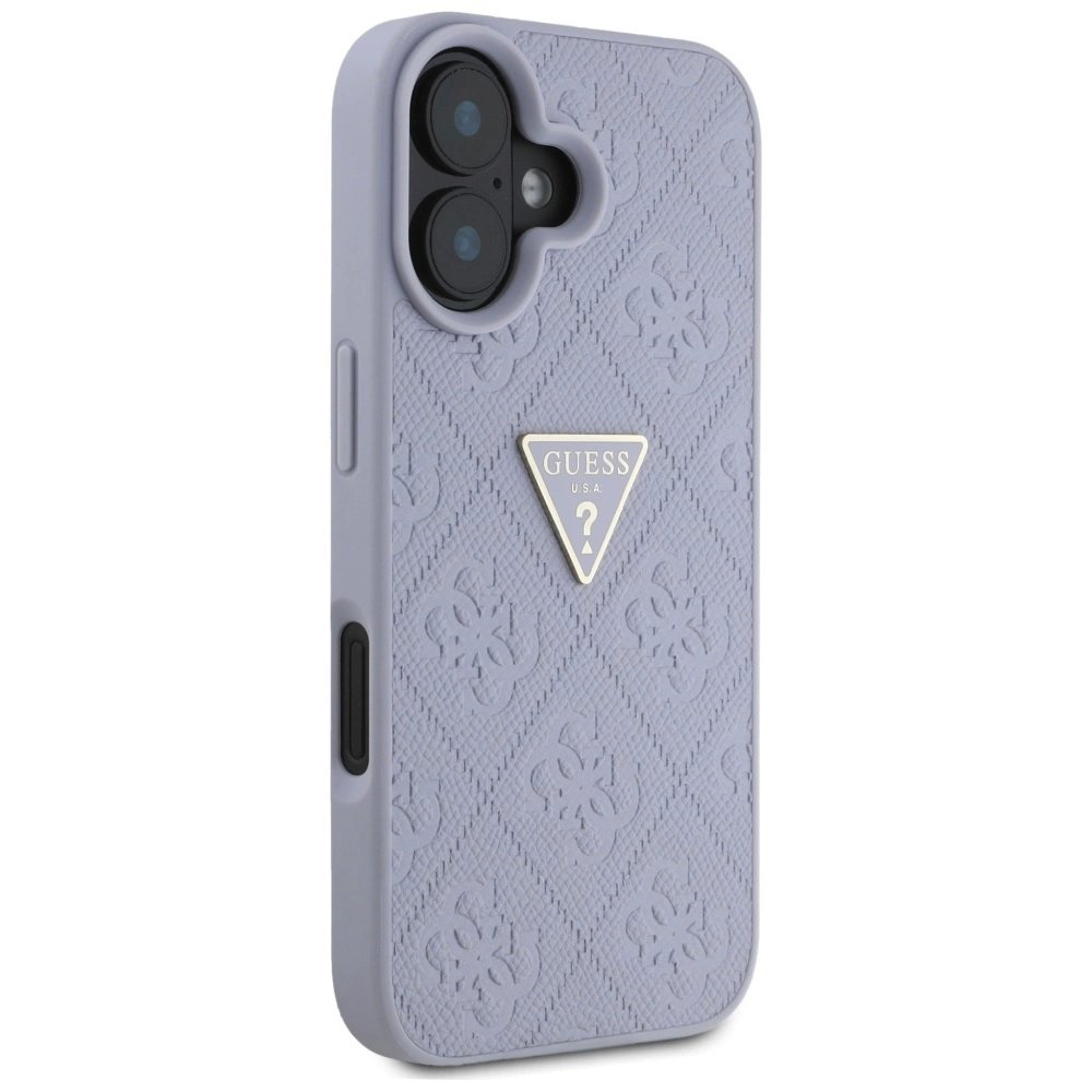 Guess Hot Stamp 4G Pattern Triangle Metal Logo iPhone 16 Dėklas - Violetinis 3