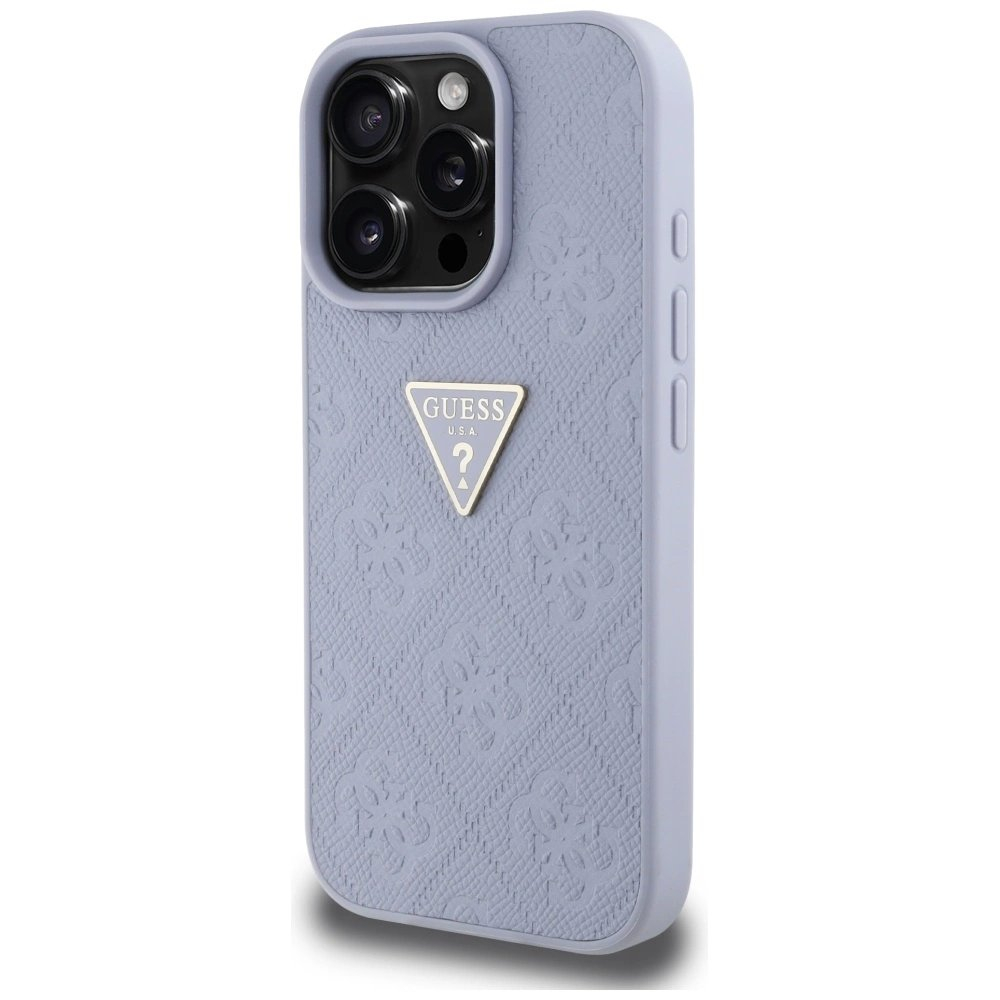Guess Hot Stamp 4G Pattern Triangle Metal Logo iPhone 16 Pro Max Dėklas - Violetinis 1