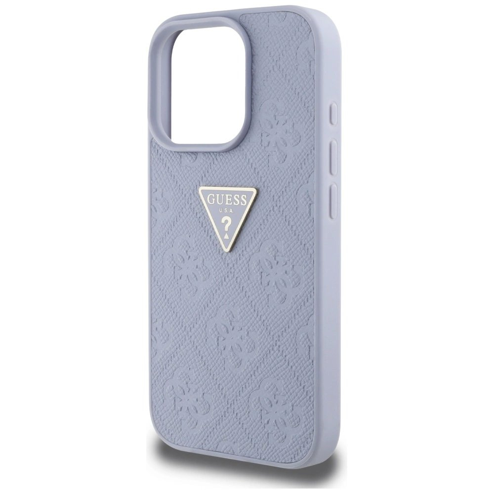 Guess Hot Stamp 4G Pattern Triangle Metal Logo iPhone 16 Pro Max Dėklas - Violetinis 5