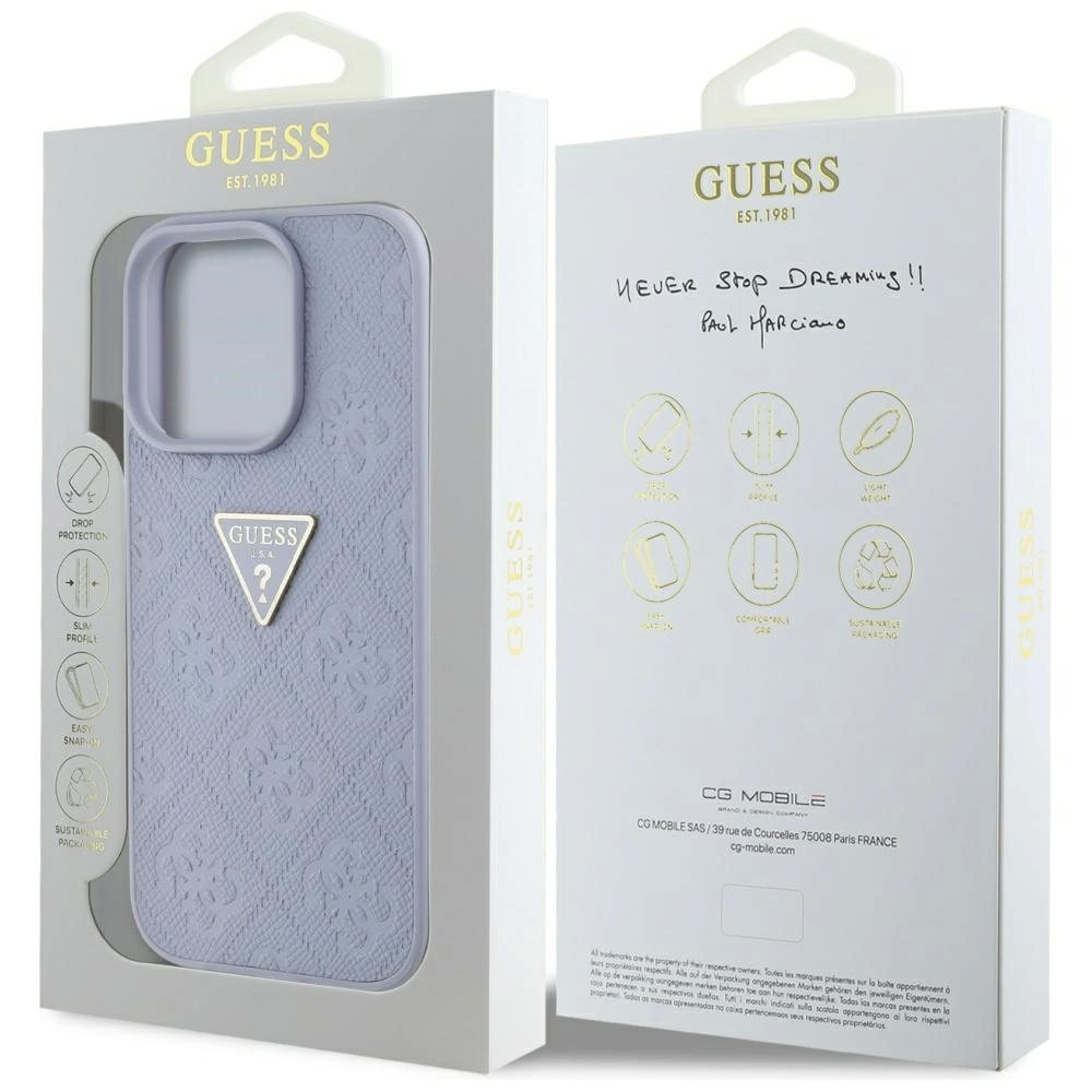 Guess Hot Stamp 4G Pattern Triangle Metal Logo iPhone 16 Pro Max Dėklas - Violetinis 7