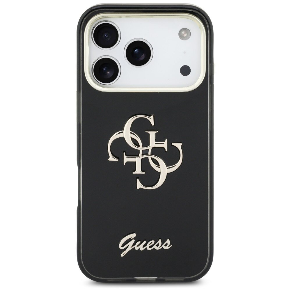 iPhone 17 Pro Guess IML 4G Script Metal dėklas – juodas 2 iPhone 17 Pro Guess IML 4G Script Metal dėklas – juodas 2