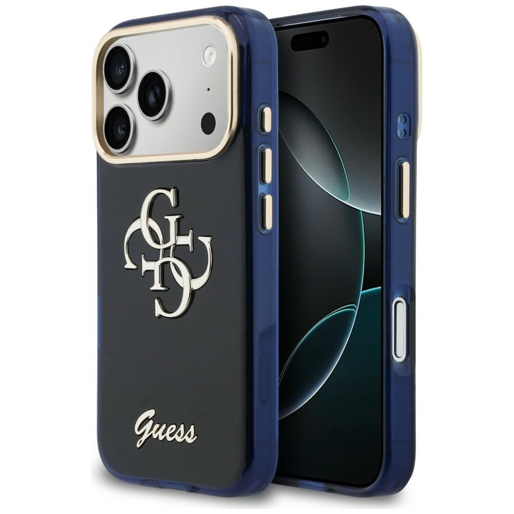 iPhone 17 Pro Guess IML 4G Script Metal dėklas – mėlynas