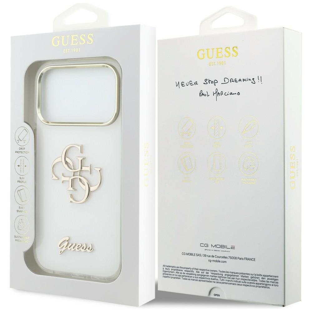 iPhone 17 Pro Max Guess IML 4G Script Metal dėklas – baltas 7