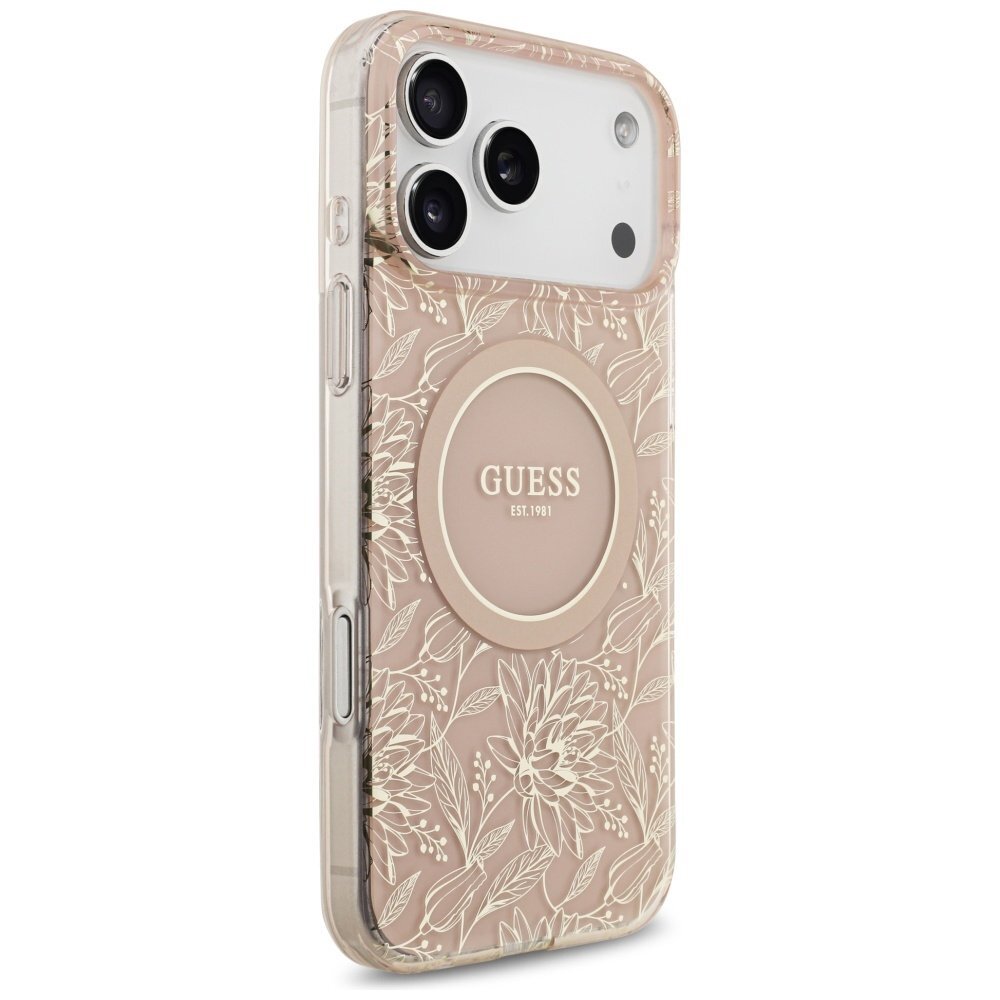 iPhone 17 Pro Max Guess IML Flowers Electro Pearl Strap MagSafe dėklas – rožinis 3 iPhone 17 Pro Max Guess IML Flowers Electro Pearl Strap MagSafe dėklas – rožinis 3