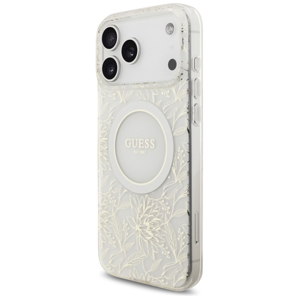 iPhone 17 Pro Max Guess IML Flowers Electro Pearl Strap MagSafe dėklas – baltas 2 iPhone 17 Pro Max Guess IML Flowers Electro Pearl Strap MagSafe dėklas – baltas 2