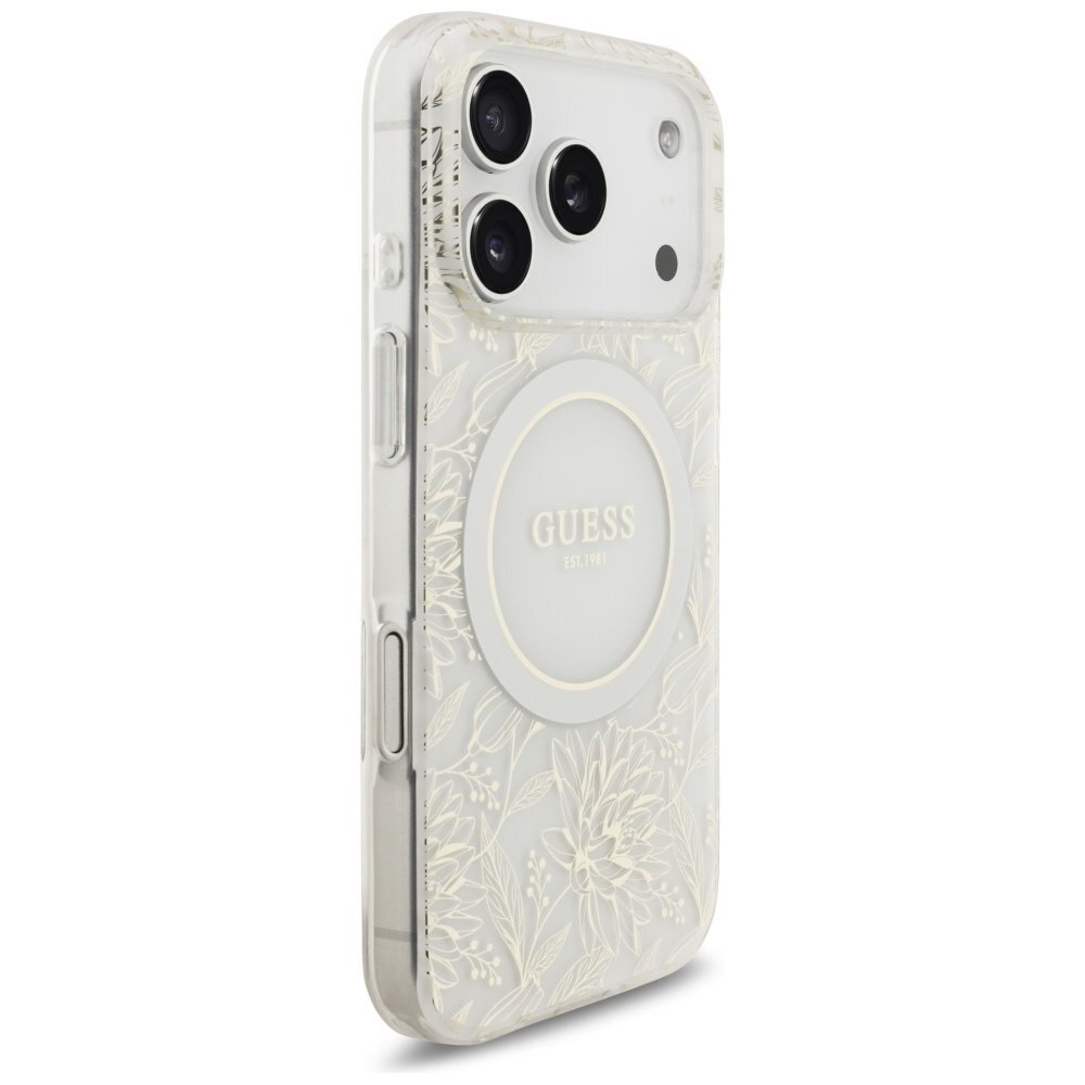 iPhone 17 Pro Guess IML Flowers Electro Pearl Strap MagSafe dėklas – baltas 3 iPhone 17 Pro Guess IML Flowers Electro Pearl Strap MagSafe dėklas – baltas 3