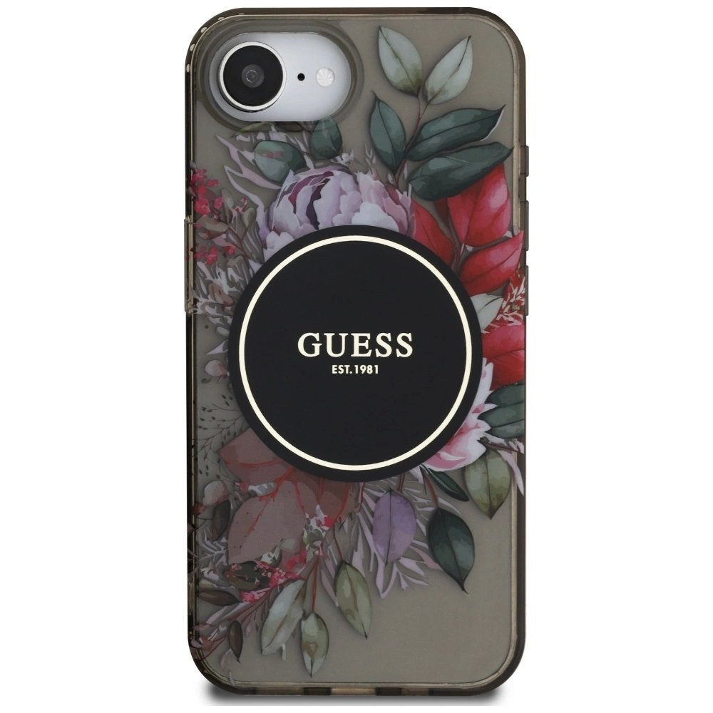 iPhone 16e – Guess IML Flowers MagSafe dėklas - Juodas 2