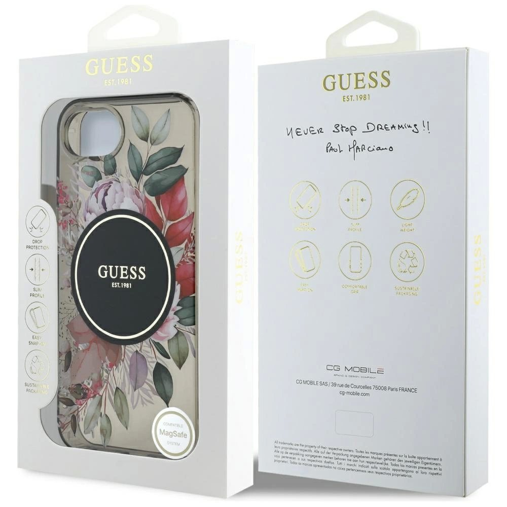 iPhone 16e – Guess IML Flowers MagSafe dėklas - Juodas 7 iPhone 16e – Guess IML Flowers MagSafe dėklas - Juodas 7