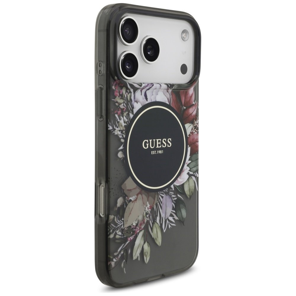 iPhone 17 Pro Max Guess IML Flowers Pearl Strap MagSafe dėklas – juodas 3 iPhone 17 Pro Max Guess IML Flowers Pearl Strap MagSafe dėklas – juodas 3