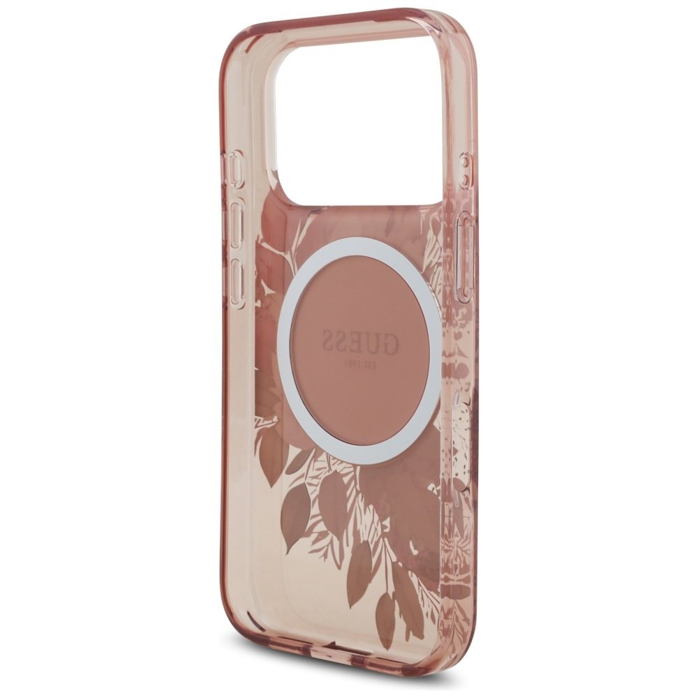 iPhone 17 Pro Guess IML Flowers Pearl Strap MagSafe dėklas – rožinis 6