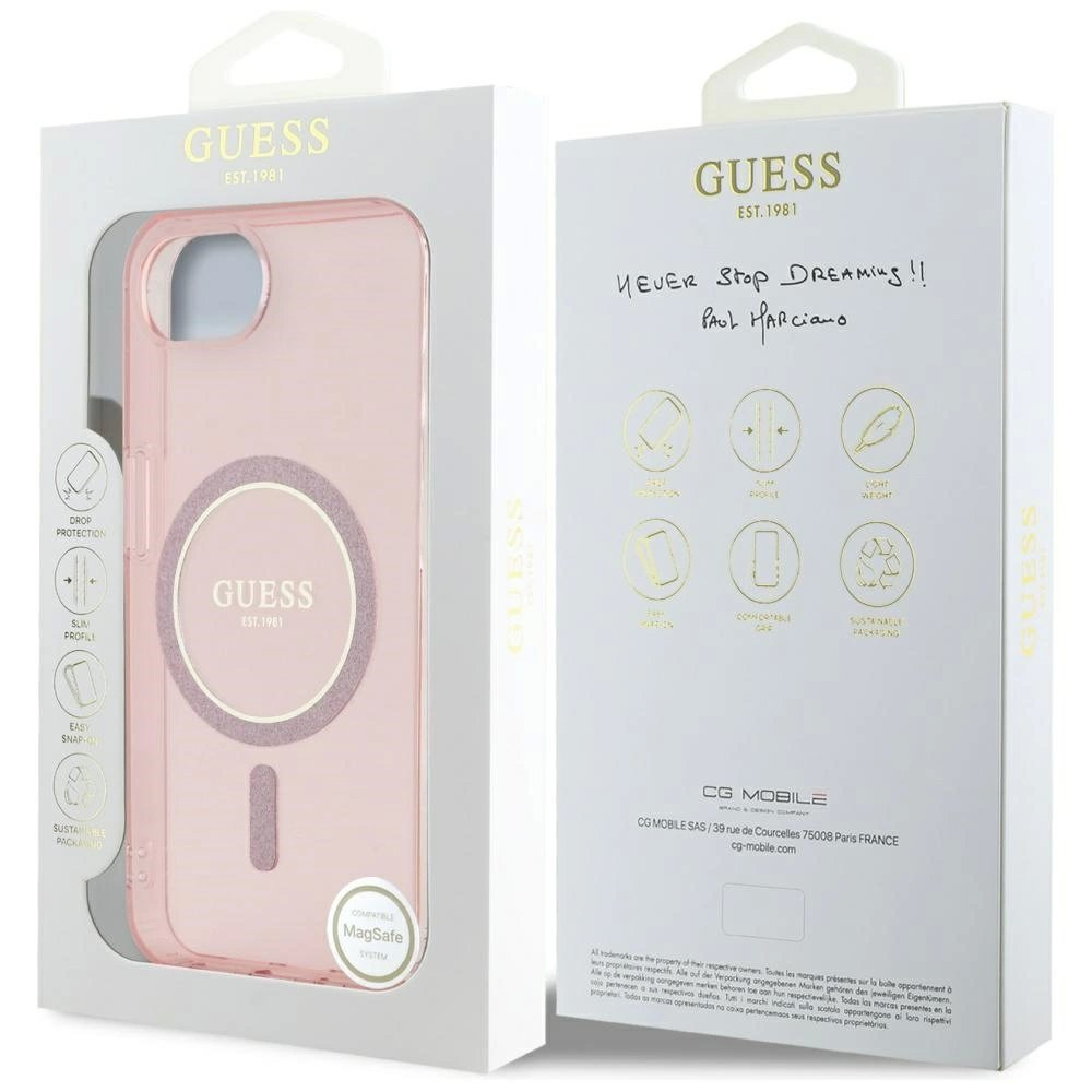 iPhone 16e – Guess IML Glitter Circle MagSafe dėklas - Rožinis 7 iPhone 16e – Guess IML Glitter Circle MagSafe dėklas - Rožinis 7