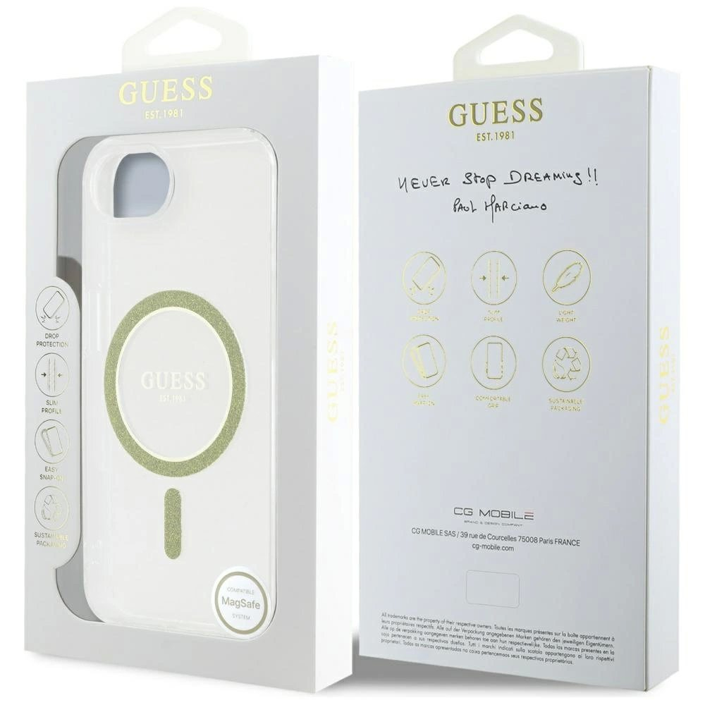 iPhone 16e – Guess IML Glitter Circle MagSafe dėklas - Skaidrus 7