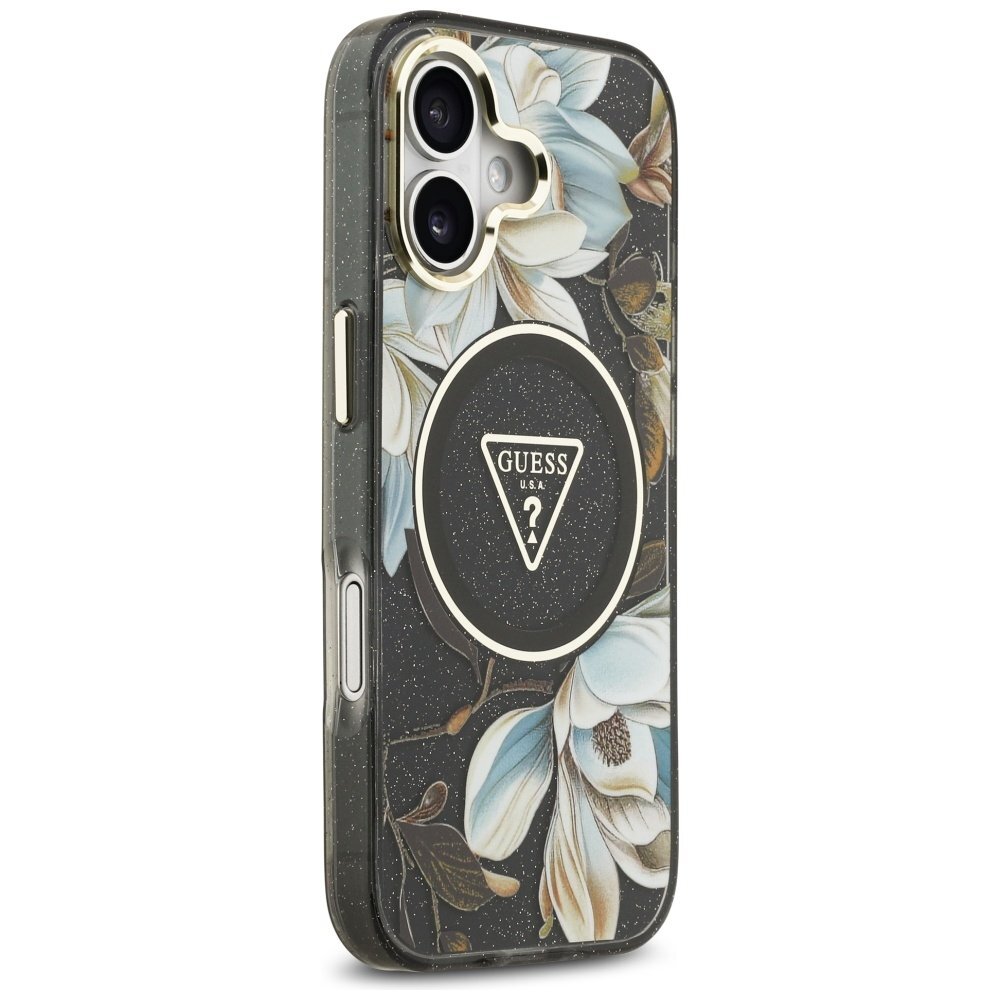 iPhone 17 Guess IML Glitter Flowers Triangle MagSafe dėklas – juodas 3 iPhone 17 Guess IML Glitter Flowers Triangle MagSafe dėklas – juodas 3