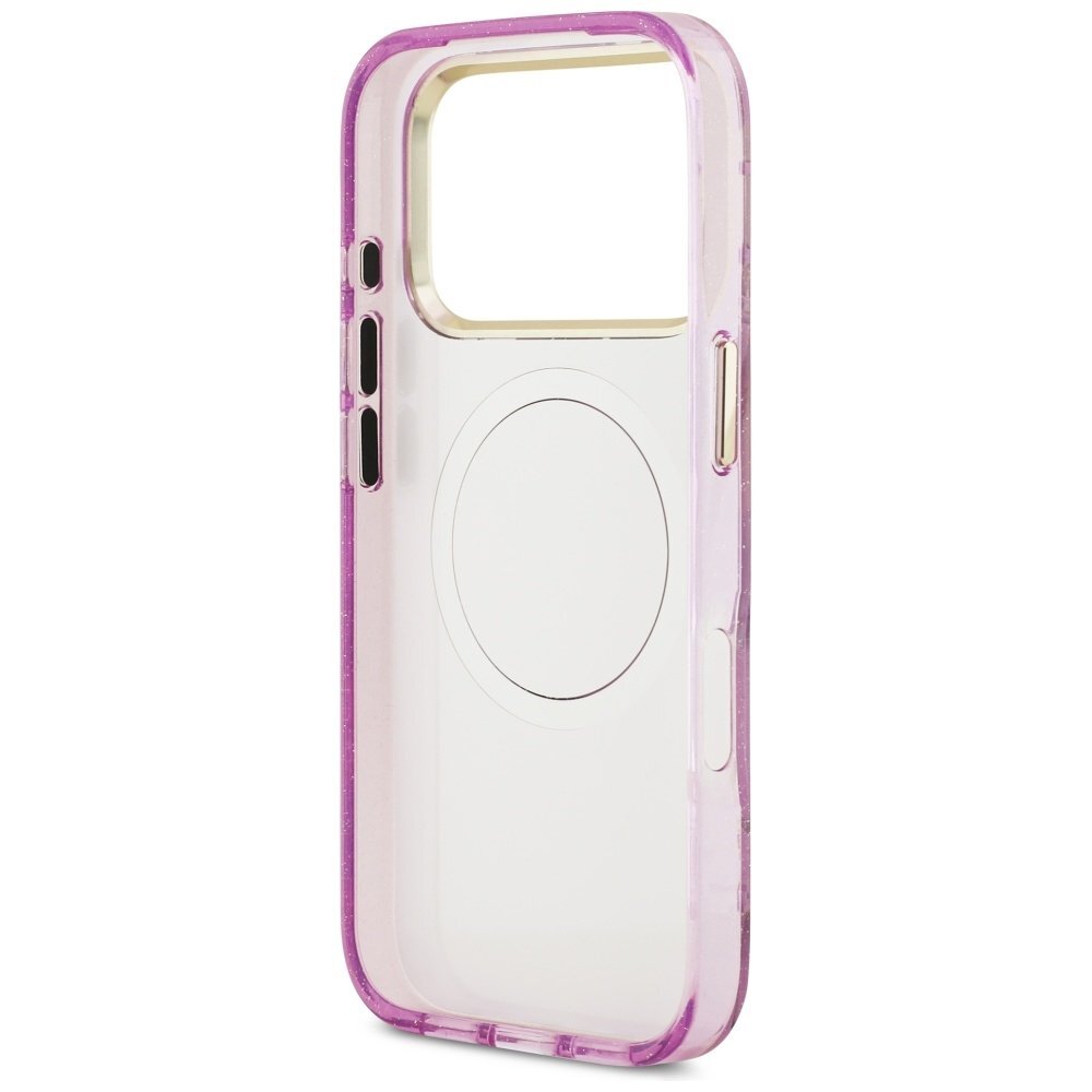 iPhone 17 Pro Max Guess IML Glitter Flowers Triangle MagSafe dėklas – violetinis 6