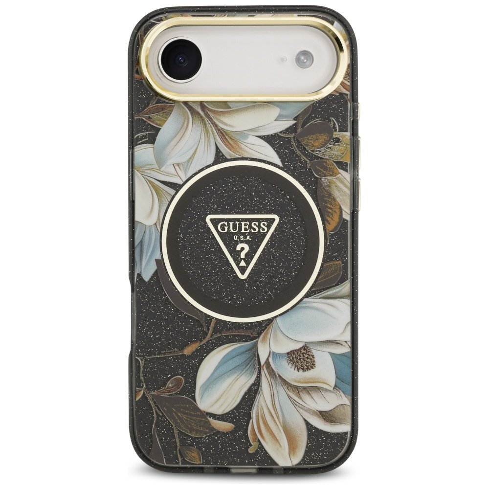 iPhone Air Guess IML Glitter Flowers Triangle MagSafe dėklas – juodas 2 iPhone Air Guess IML Glitter Flowers Triangle MagSafe dėklas – juodas 2