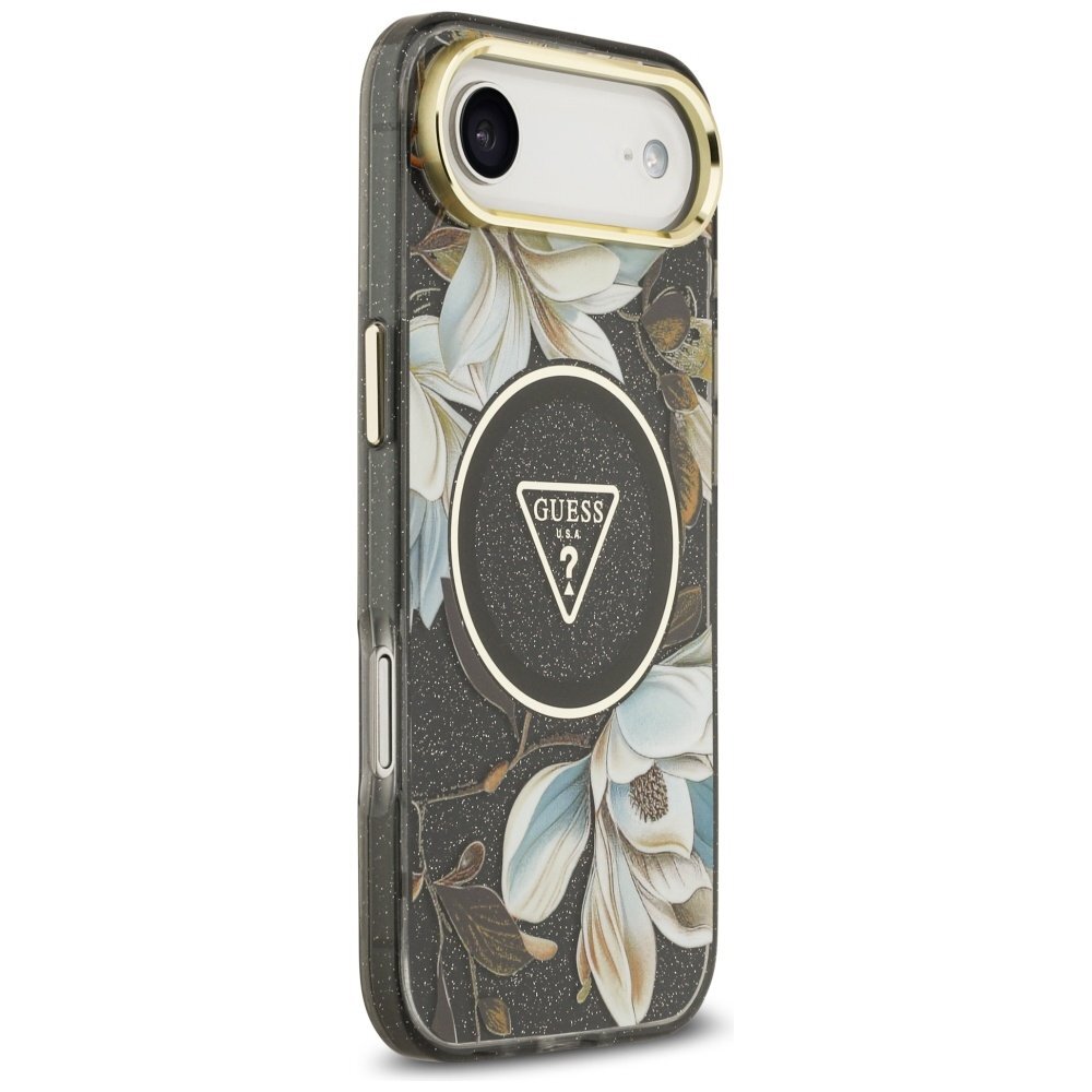 iPhone Air Guess IML Glitter Flowers Triangle MagSafe dėklas – juodas 3