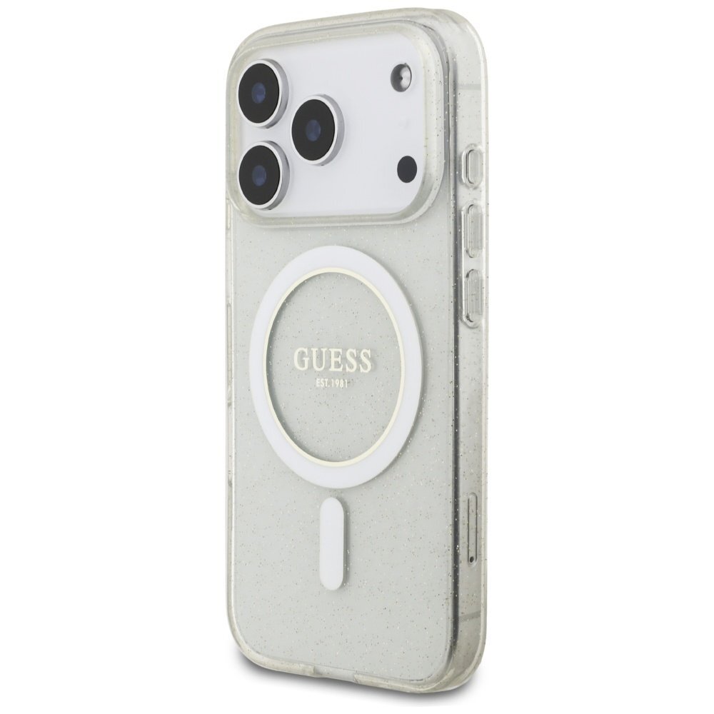 iPhone 17 Pro Max Guess IML Glitter Pearl Strap MagSafe dėklas – skaidrus 2