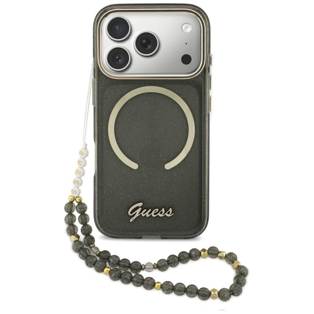iPhone 17 Pro Guess IML Glitters Script Strap MagSafe dėklas – juodas iPhone 17 Pro Guess IML Glitters Script Strap MagSafe dėklas – juodas