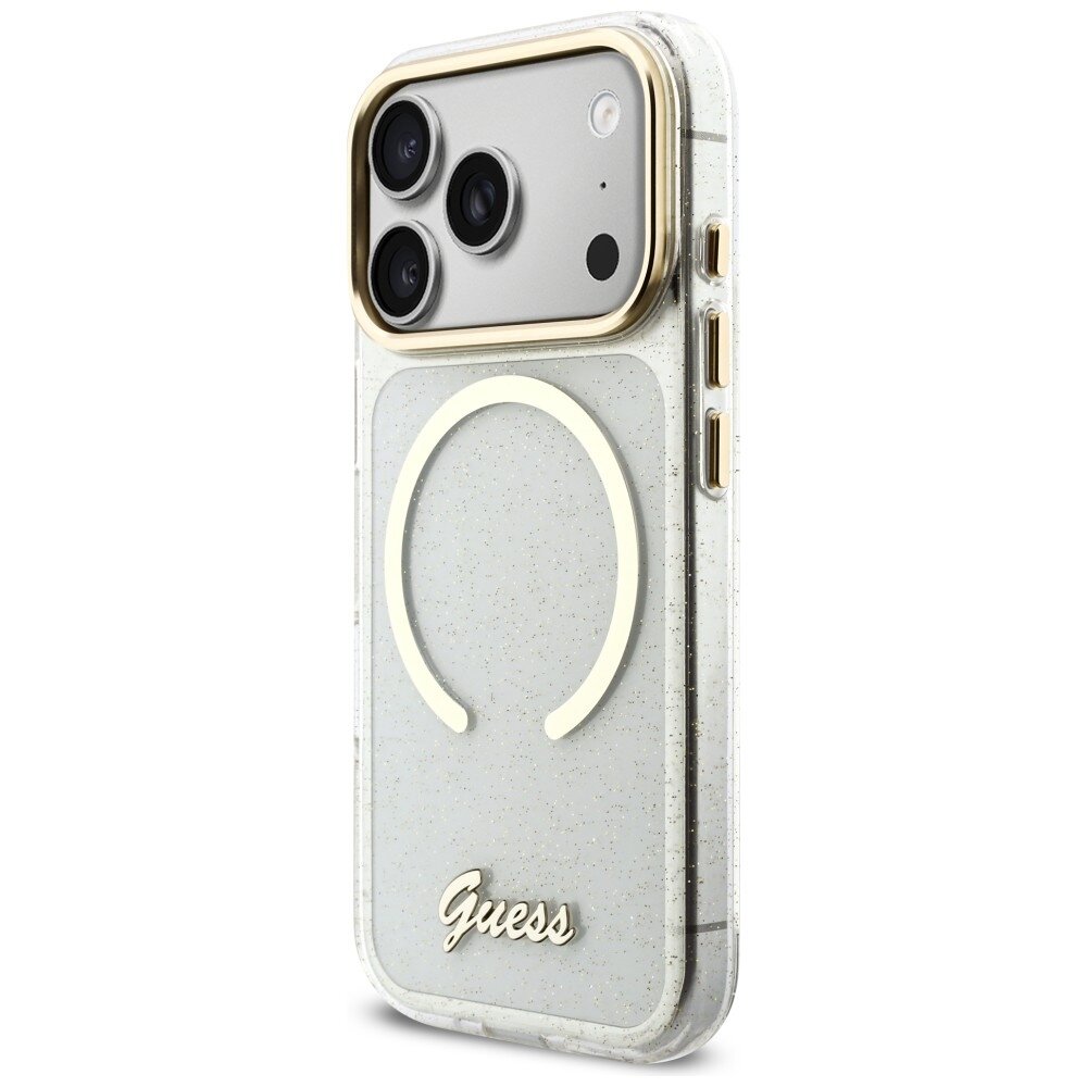 iPhone 17 Pro Guess IML Glitters Script Strap MagSafe dėklas – skaidrus 2 iPhone 17 Pro Guess IML Glitters Script Strap MagSafe dėklas – skaidrus 2