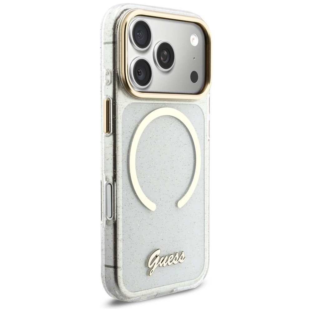iPhone 17 Pro Guess IML Glitters Script Strap MagSafe dėklas – skaidrus 3 iPhone 17 Pro Guess IML Glitters Script Strap MagSafe dėklas – skaidrus 3